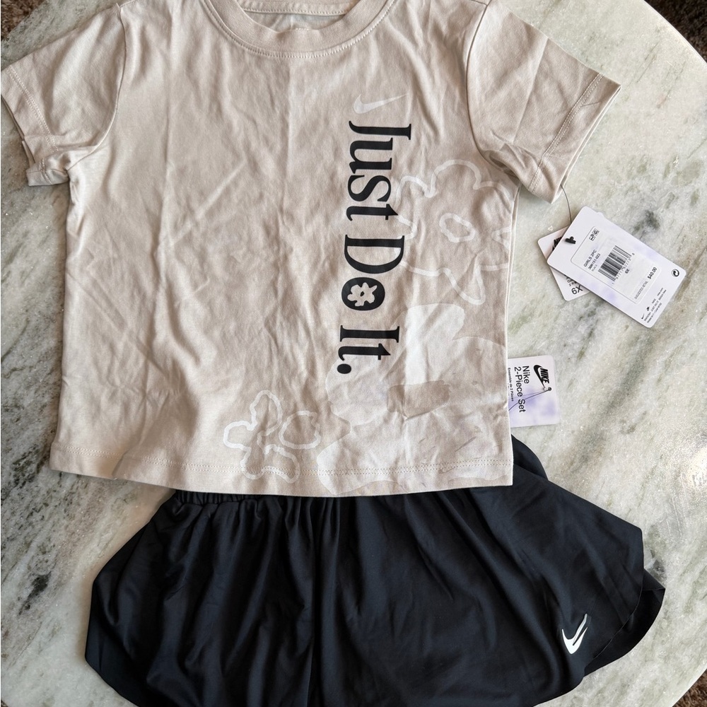 Nike Cream Tee and Black Skirt Set